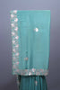 Teal Green Silk Saree Heavy Floral Zari Embroidered Border Buti Work