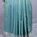 Teal Green Silk Saree Heavy Floral Zari Embroidered Border Buti Work