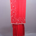 Red Silk Saree with Heavy Silver Zari Floral Embroidered Border 