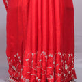 Red Silk Saree with Heavy Silver Zari Floral Embroidered Border