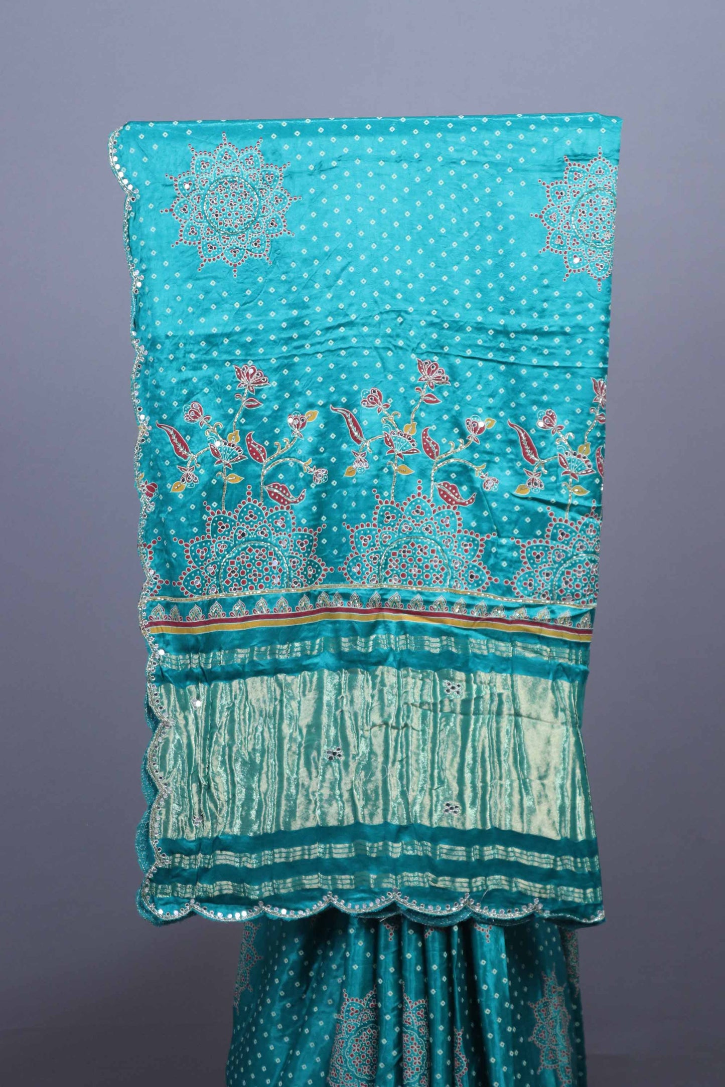 Turquoise Blue Designer Printed Saree with Floral Mandala Motifs