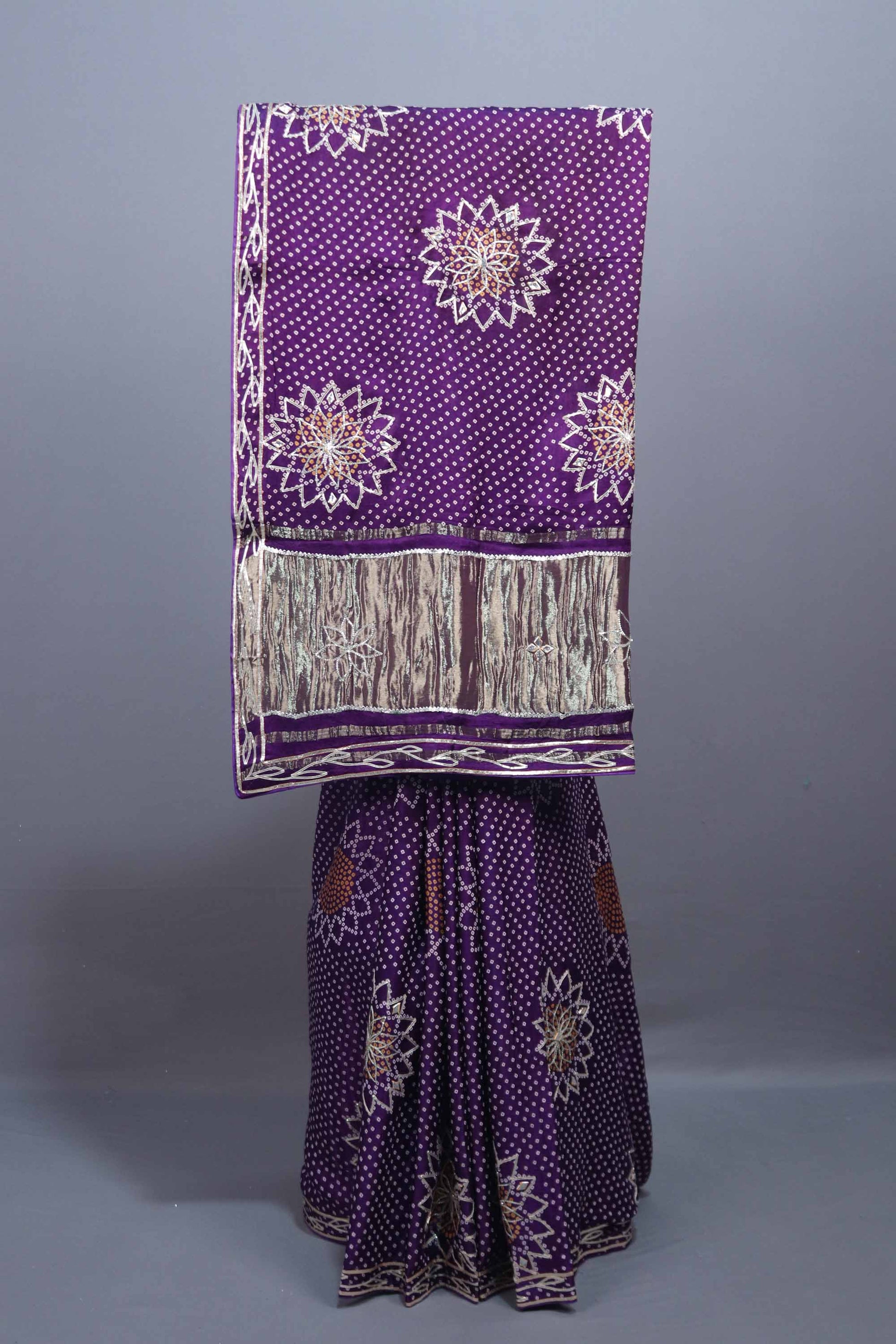 Purple Bandhani Printed Saree Floral Mandala Motifs Designer Border