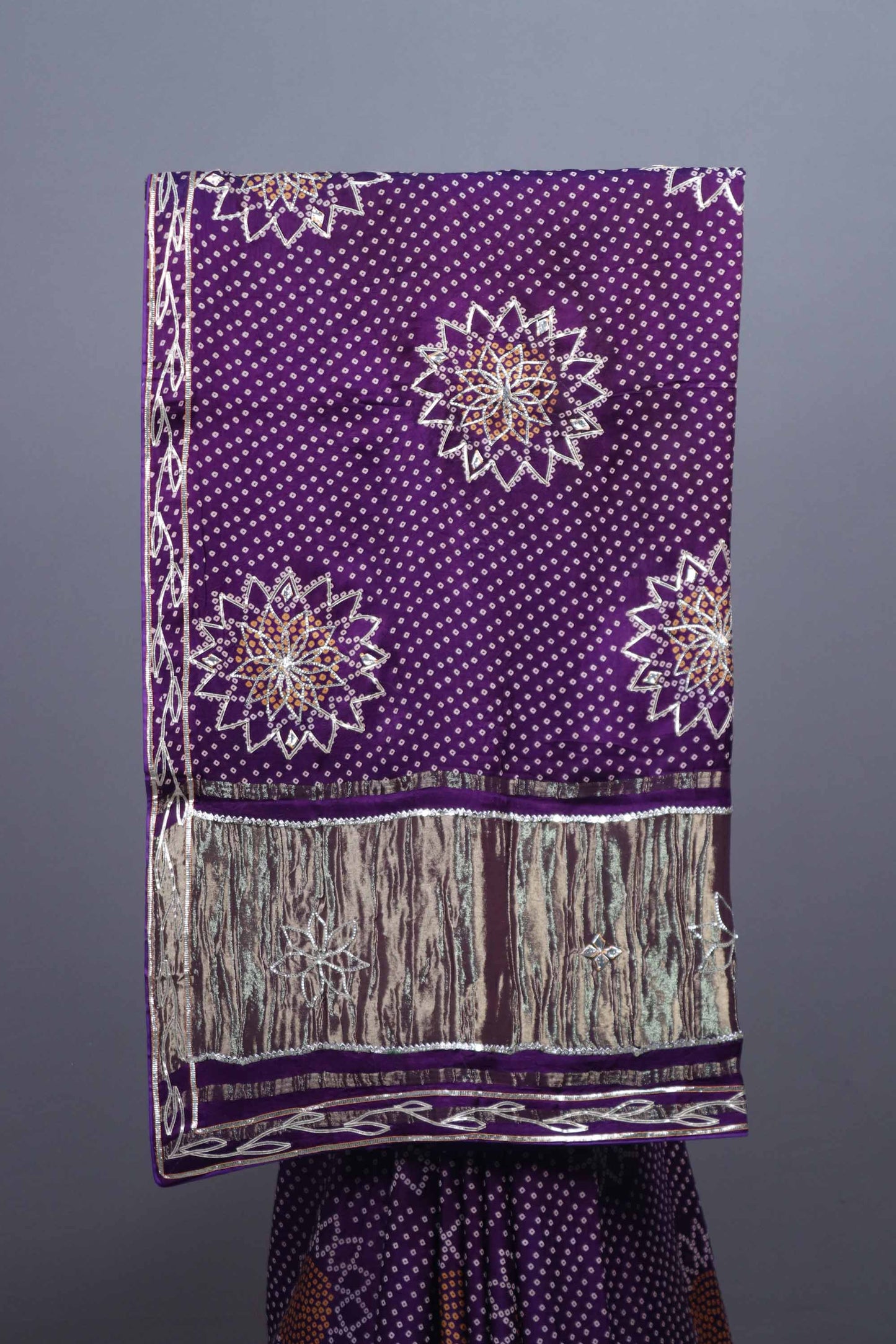 Purple Bandhani Printed Saree Floral Mandala Motifs Designer Border