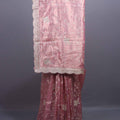 Blush Pink Organza Silk Saree with Silver Floral Embroidery Lace Border