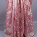Blush Pink Organza Silk Saree with Silver Floral Embroidery Lace Border