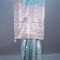 Sea Green Pastel Pink Silk Saree Silver Zari Weaving Heavy Lace Border