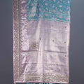 Sea Green Pastel Pink Silk Saree Silver Zari Weaving Heavy Lace Border