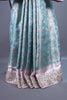 Sea Green Pastel Pink Silk Saree Silver Zari Weaving Heavy Lace Border