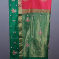 Rani Pink Green Silk Saree Zari Border Floral Embroidery Traditional Saree