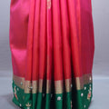 Rani Pink Green Silk Saree Zari Border Floral Embroidery Traditional Saree