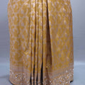 Mustard Yellow Banarasi Silk Saree Silver Zari Weaving Heavy Designer Border