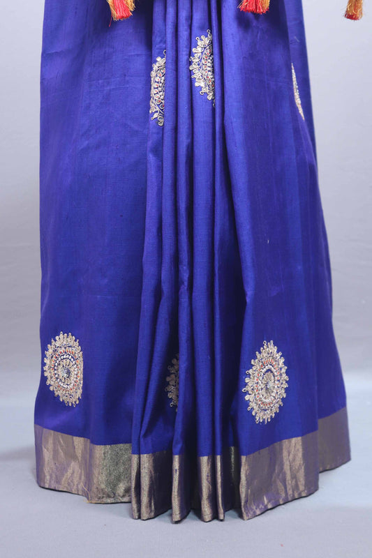 Royal Blue Silk Saree Red Patola Design Pallu Zari Traditional Saree
