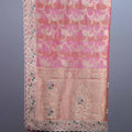 Pink Banarasi Silk Saree with Gold Zari Weaving Embroidered Border