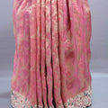 Pink Banarasi Silk Saree with Gold Zari Weaving Embroidered Border