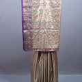 Beige Silk Saree with Multicolor Embroidery Purple Designer Border