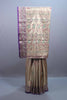 Beige Silk Saree with Multicolor Embroidery Purple Designer Border