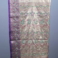Beige Silk Saree with Multicolor Embroidery Purple Designer Border
