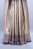 Beige Silk Saree with Multicolor Embroidery Purple Designer Border