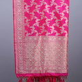 Hot Pink Banarasi Silk Saree with ari Floral Weaving and Heavy Border