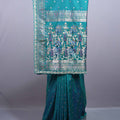 Teal Green Banarasi Silk Saree with Silver Zari Floral Weaving Rich Border