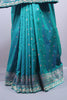 Teal Green Banarasi Silk Saree with Silver Zari Floral Weaving Rich Border