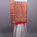 White Red Banarasi Silk Saree with Heavy Zari Woven Border 
