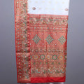 White Red Banarasi Silk Saree with Heavy Zari Woven Border