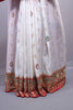White Red Banarasi Silk Saree with Heavy Zari Woven Border