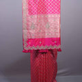 Hot Pink Banarasi Silk Saree with Silver Zari Buti Work Designer Border 