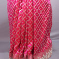 Hot Pink Banarasi Silk Saree with Silver Zari Buti Work Designer Border