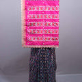 Pink Navy Blue Patola Silk Saree with Ikat Print Zari Lace Border
