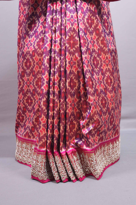 Rani Pink Purple Patola Silk Saree Ikat Weaving Heavy Zari Border