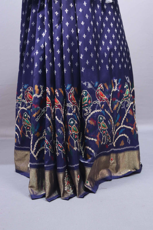 Navy Blue Patola Silk Saree with Peacock Floral Weaving Saree