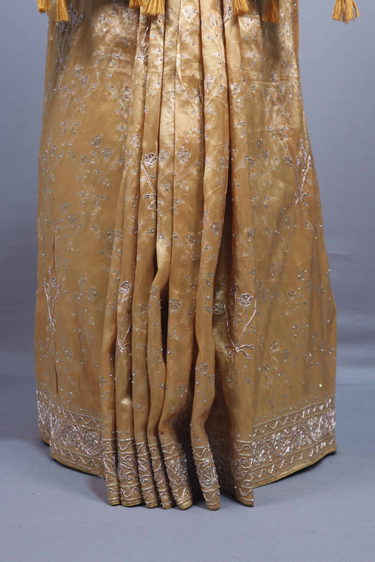 Mustard Yellow Silk Saree with Heavy Silver Zari Embroidery Saree