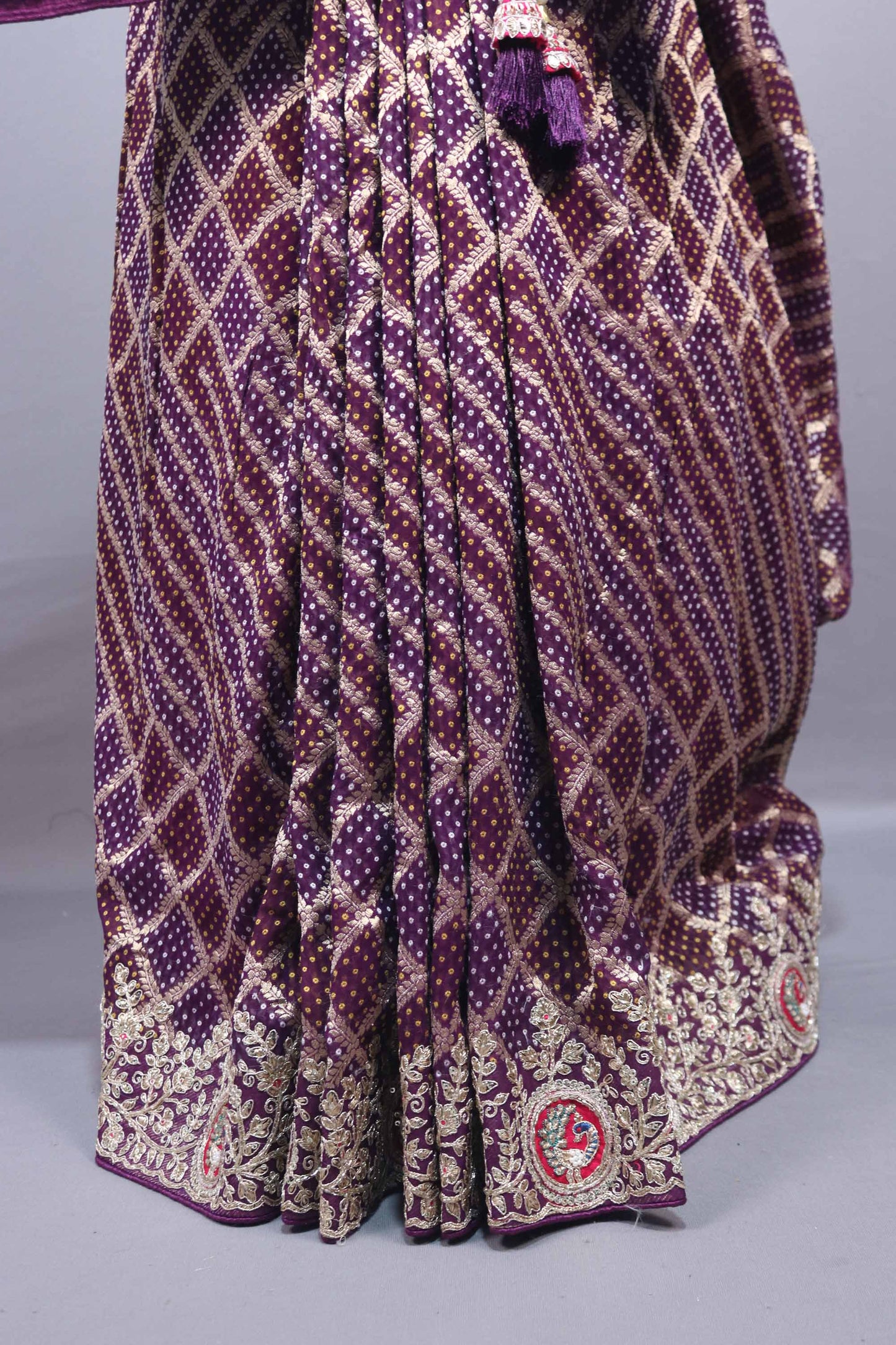 Wine Purple Designer Silk Saree Heavy Gold Zari Embroidery Sare