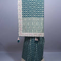 Teal Green Designer Silk Saree with Heavy Silver Zari Paisley Border 
