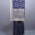 Royal Blue Silk Saree with Silver Zari Border Floral Motifs Saree 