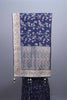 Royal Blue Silk Saree with Silver Zari Border Floral Motifs Saree