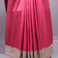 Rani Pink Designer Silk Saree Heavy Embroidered Border Stone Work