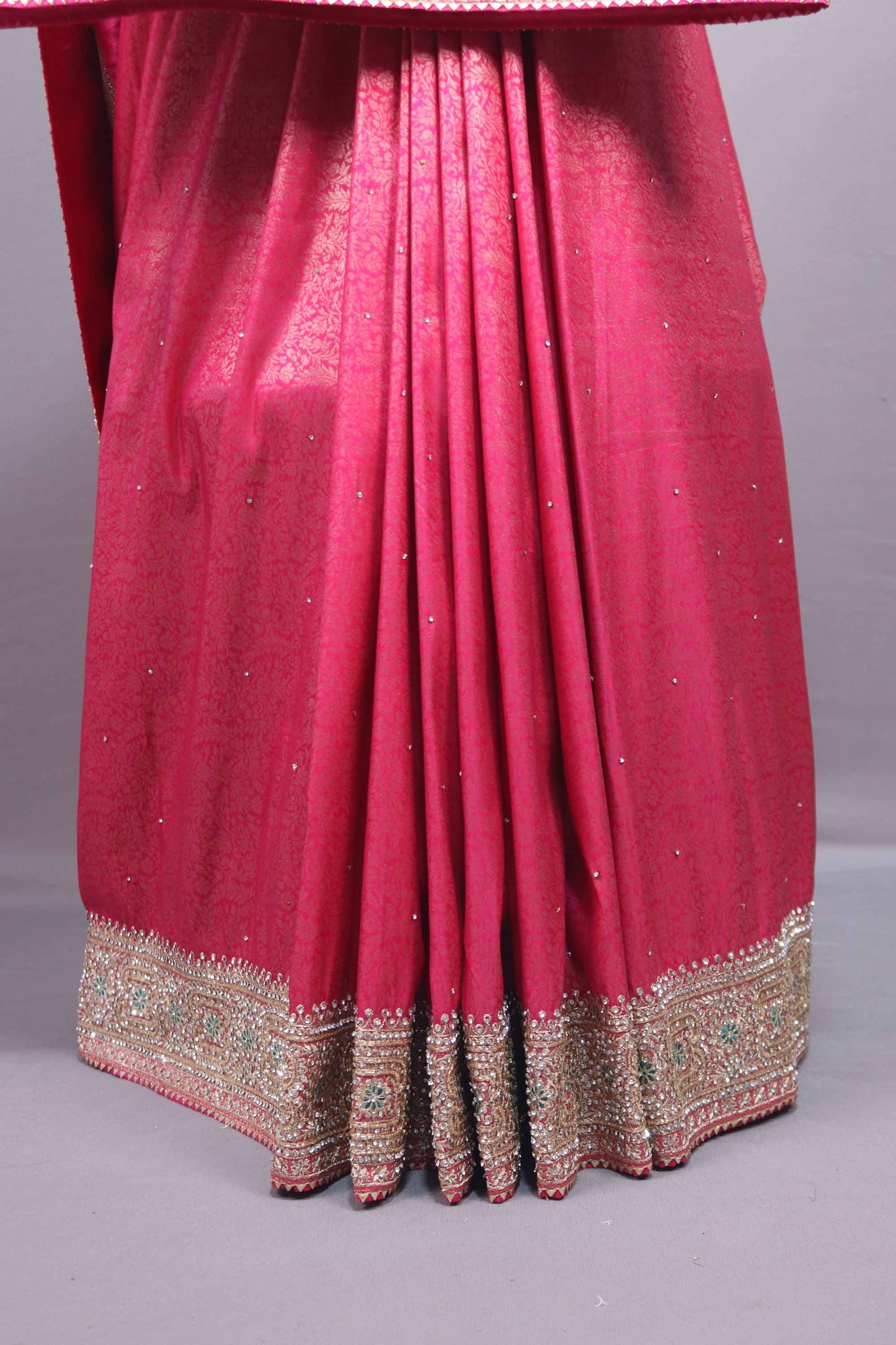 Rani Pink Designer Silk Saree Heavy Embroidered Border Stone Work