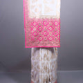 White Pink Designer Silk Saree with Heavy Embroidered Border 
