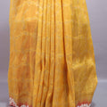 Mustard Yellow Silk Saree Red Contrast Border Embroidered Lace Saree