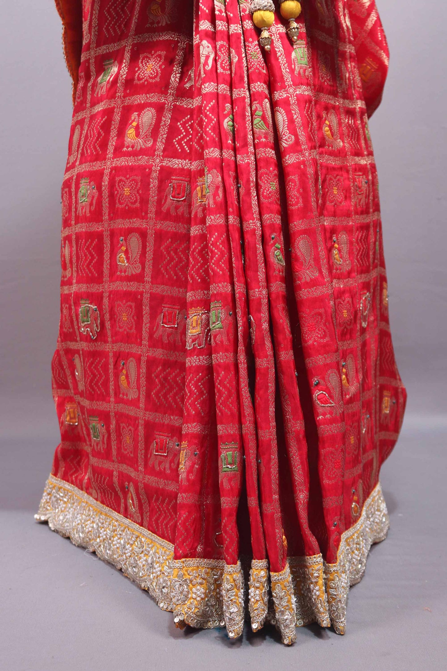 Red Banarasi Silk Saree with Meenakari Motifs Heavy Zari Border