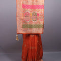Orange Banarasi Silk Saree Pink Green Meenakari Pallu Heavy Zari Border 