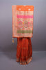 Orange Banarasi Silk Saree Pink Green Meenakari Pallu Heavy Zari Border 