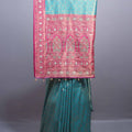 Turquoise Blue Banarasi Silk Saree Rani Pink Heavy Zari Border Meenakari Pallu
