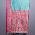 Turquoise Blue Banarasi Silk Saree Rani Pink Heavy Zari Border Meenakari Pallu