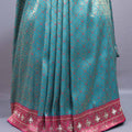 Turquoise Blue Banarasi Silk Saree Rani Pink Heavy Zari Border Meenakari Pallu