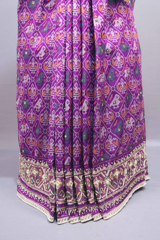 Purple Traditional Embroidered Saree Heavy Border Tassel Pallu
