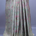 Pista Green Floral Embroidered Saree with Heavy Border Tassel Pallu